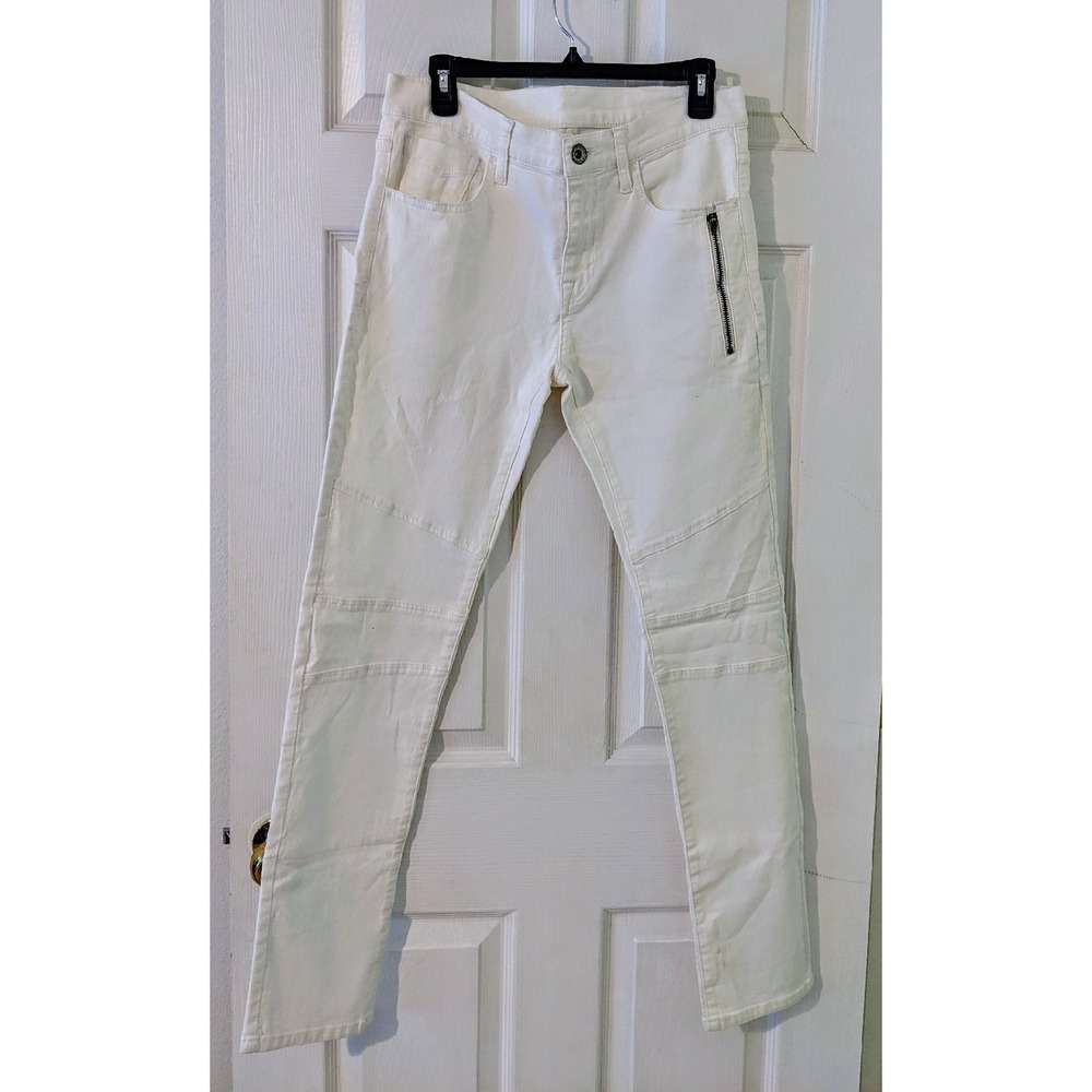 G BY‎ GUESS Moto Biker Jeans White Zipper Detail Slim Fit Size M Vintage